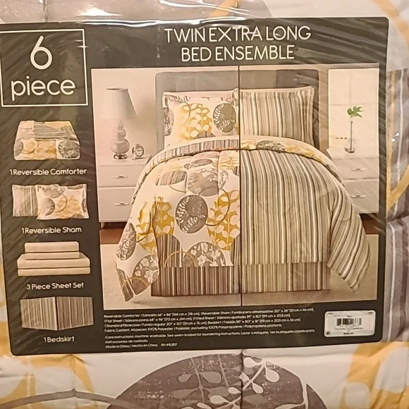 Twin Extra Long Bed Ensemble - Yellow and Gray - Picture 2 of 5